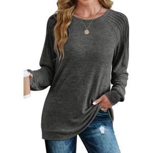 imageSaloogoe Sweatshirt for Women Crewneck Pleated Long Sleeve Shirts Tunic Tops Fashion Winter Clothing 2025Grey Black