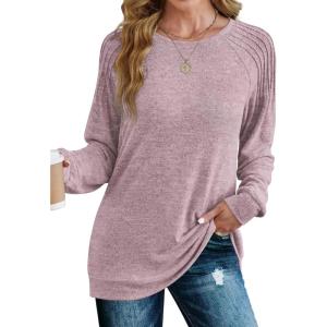 imageSaloogoe Sweatshirt for Women Crewneck Pleated Long Sleeve Shirts Tunic Tops Fashion Winter Clothing 2025Mauve