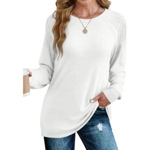 imageSaloogoe Sweatshirt for Women Crewneck Pleated Long Sleeve Shirts Tunic Tops Fashion Winter Clothing 2025Pure White