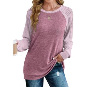 imageSaloogoe Sweatshirt for Women Crewneck Pleated Long Sleeve Shirts Tunic Tops Fashion Winter Clothing 2025Raglan Purple
