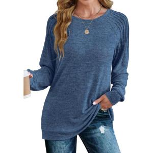imageSaloogoe Sweatshirt for Women Crewneck Pleated Long Sleeve Shirts Tunic Tops Fashion Winter Clothing 2025Royal Blue