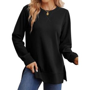 imageSaloogoe Sweatshirt for women Side Split Fall Fashion 2025 Long Sleeve Shirts Trending Now00black