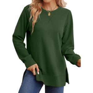 imageSaloogoe Sweatshirt for women Side Split Fall Fashion 2025 Long Sleeve Shirts Trending Now01dark Green