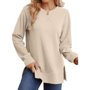 imageSaloogoe Sweatshirt for women Side Split Fall Fashion 2025 Long Sleeve Shirts Trending Now01khaki