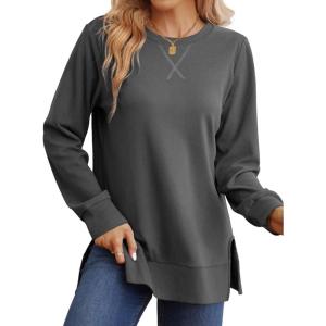 imageSaloogoe Sweatshirt for women Side Split Fall Fashion 2025 Long Sleeve Shirts Trending Now02grey