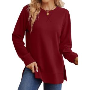 imageSaloogoe Sweatshirt for women Side Split Fall Fashion 2025 Long Sleeve Shirts Trending Now03brick Red