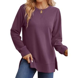 imageSaloogoe Sweatshirt for women Side Split Fall Fashion 2025 Long Sleeve Shirts Trending Now03purple
