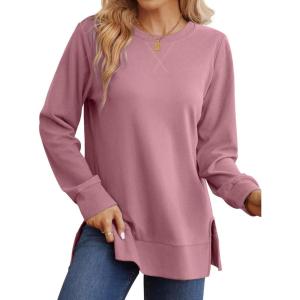 imageSaloogoe Sweatshirt for women Side Split Fall Fashion 2025 Long Sleeve Shirts Trending Now04brick Red