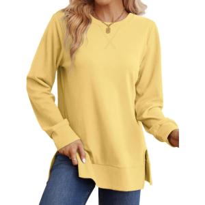 imageSaloogoe Sweatshirt for women Side Split Fall Fashion 2025 Long Sleeve Shirts Trending Now04yellow