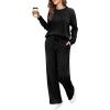 imageSaloogoe Lounge Sets for Women 2 Piece Sweatsuits Travel Outfits Fall Crewneck Sweatshirts Wide Leg Sweatpants Matching Sets