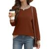 imageSaloogoe Sweatshirts for Women Crewneck Long Sleeve Loose Fit Tops Color Block Ribbed Trim Fashion 2024Ccaramel