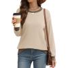 imageSaloogoe Sweatshirts for Women Crewneck Long Sleeve Loose Fit Tops Color Block Ribbed Trim Fashion 2024Dkhaki