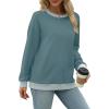 imageSaloogoe Sweatshirts for Women Crewneck Long Sleeve Loose Fit Tops Color Block Ribbed Trim Fashion 2024Fcadetblue