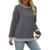 imageSaloogoe Sweatshirts for Women Crewneck Long Sleeve Loose Fit Tops Color Block Ribbed Trim Fashion 2024Fdark Grey