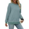 imageSaloogoe Sweatshirts for Women Crewneck Long Sleeve Loose Fit Tops Color Block Ribbed Trim Fashion 2024Flight Green Blue