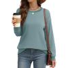 imageSaloogoe Sweatshirts for Women Crewneck Long Sleeve Loose Fit Tops Color Block Ribbed Trim Fashion 2024Flight Green Blue
