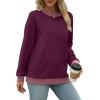 imageSaloogoe Sweatshirts for Women Crewneck Long Sleeve Loose Fit Tops Color Block Ribbed Trim Fashion 2024Fpurple