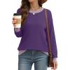 imageSaloogoe Sweatshirts for Women Crewneck Long Sleeve Loose Fit Tops Color Block Ribbed Trim Fashion 2024Ggrape Purple