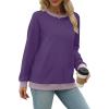 imageSaloogoe Sweatshirts for Women Crewneck Long Sleeve Loose Fit Tops Color Block Ribbed Trim Fashion 2024Ggrape Purple