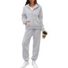 imageSaloogoe Sweatsuits Women 2 Piece Outfits 2024 Fall Fleece Sweatshirt Sets Zip Up Hoodie Sets Travel Lounge SetsClassic Grey