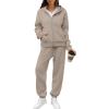 imageSaloogoe Sweatsuits Women 2 Piece Outfits 2024 Fall Fleece Sweatshirt Sets Zip Up Hoodie Sets Travel Lounge SetsCoffee