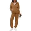 imageSaloogoe Sweatsuits Women 2 Piece Outfits 2024 Fall Fleece Sweatshirt Sets Zip Up Hoodie Sets Travel Lounge SetsDark Brown
