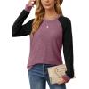 imageSaloogoe Tunic Sweatshirts for Women Crewneck Lightweight Sweaters Raglan Long Sleeve Shirts Fall Fashion Tops 2024Raglan Purple Black