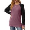 imageSaloogoe Tunic Sweatshirts for Women Crewneck Lightweight Sweaters Raglan Long Sleeve Shirts Fall Fashion Tops 2024Raglan Purple Black