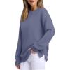 imageSaloogoe Womens Casual Loose Fit Sweatshirt Trendy Tops Crewneck Side Split Long Sleeve ShirtsBlue