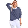 imageSaloogoe Womens Casual Loose Fit Sweatshirt Trendy Tops Crewneck Side Split Long Sleeve ShirtsBlue