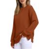 imageSaloogoe Womens Casual Loose Fit Sweatshirt Trendy Tops Crewneck Side Split Long Sleeve ShirtsCaramel