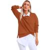 imageSaloogoe Womens Casual Loose Fit Sweatshirt Trendy Tops Crewneck Side Split Long Sleeve ShirtsCaramel