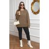 imageSaloogoe Womens Casual Loose Fit Sweatshirt Trendy Tops Crewneck Side Split Long Sleeve ShirtsCoffee