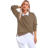 imageSaloogoe Womens Casual Loose Fit Sweatshirt Trendy Tops Crewneck Side Split Long Sleeve ShirtsCoffee