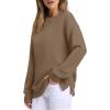 imageSaloogoe Womens Casual Loose Fit Sweatshirt Trendy Tops Crewneck Side Split Long Sleeve ShirtsCoffee