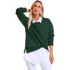 imageSaloogoe Womens Casual Loose Fit Sweatshirt Trendy Tops Crewneck Side Split Long Sleeve ShirtsGreen