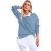 imageSaloogoe Womens Casual Loose Fit Sweatshirt Trendy Tops Crewneck Side Split Long Sleeve ShirtsLight Blue
