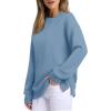 imageSaloogoe Womens Casual Loose Fit Sweatshirt Trendy Tops Crewneck Side Split Long Sleeve ShirtsLight Blue