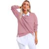 imageSaloogoe Womens Casual Loose Fit Sweatshirt Trendy Tops Crewneck Side Split Long Sleeve ShirtsPink