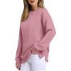 imageSaloogoe Womens Casual Loose Fit Sweatshirt Trendy Tops Crewneck Side Split Long Sleeve ShirtsPink