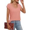 imageSaloogoe Womens Summer Tops 2025 Cap Sleeve U Neck T Shirts Short Sleeve Tshirts Shirts Beach Fashion Vacation OutfitsAll Coral