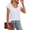 imageSaloogoe Womens Summer Tops 2025 Cap Sleeve U Neck T Shirts Short Sleeve Tshirts Shirts Beach Fashion Vacation OutfitsAll White