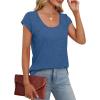 imageSaloogoe Womens Summer Tops 2025 Cap Sleeve U Neck T Shirts Short Sleeve Tshirts Shirts Beach Fashion Vacation OutfitsBlue