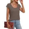 imageSaloogoe Womens Summer Tops 2025 Cap Sleeve U Neck T Shirts Short Sleeve Tshirts Shirts Beach Fashion Vacation OutfitsCoffee