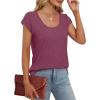 imageSaloogoe Womens Summer Tops 2025 Cap Sleeve U Neck T Shirts Short Sleeve Tshirts Shirts Beach Fashion Vacation OutfitsPurple Red