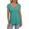 imageSaloogoe Womens Summer Tops 2025 Cap Sleeve U Neck T Shirts Short Sleeve Tshirts Shirts Beach Fashion Vacation OutfitsTurquoise