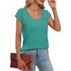 imageSaloogoe Womens Summer Tops 2025 Cap Sleeve U Neck T Shirts Short Sleeve Tshirts Shirts Beach Fashion Vacation OutfitsTurquoise