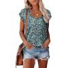 imageSaloogoe Womens Summer Tops 2025 Cap Sleeve U Neck T Shirts Short Sleeve Tshirts Shirts Beach Fashion Vacation OutfitsUnique Floral Blue