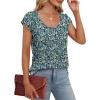 imageSaloogoe Womens Summer Tops 2025 Cap Sleeve U Neck T Shirts Short Sleeve Tshirts Shirts Beach Fashion Vacation OutfitsUnique Floral Blue
