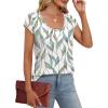 imageSaloogoe Womens Summer Tops 2025 Cap Sleeve U Neck T Shirts Short Sleeve Tshirts Shirts Beach Fashion Vacation OutfitsUnique Leaf Print